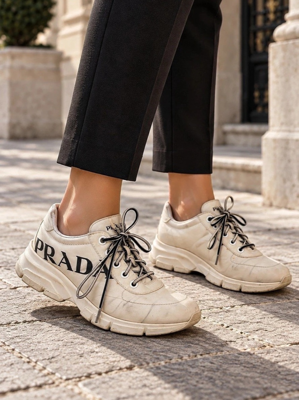 Prada Cream & Black Sneakers